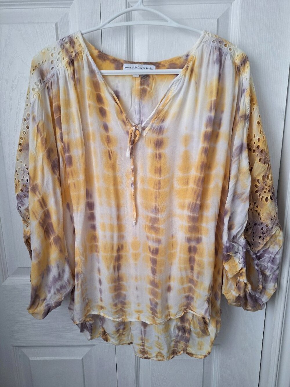 Young Fabulous & Broke Yellow Tie Dye Top with Eyelet Lace